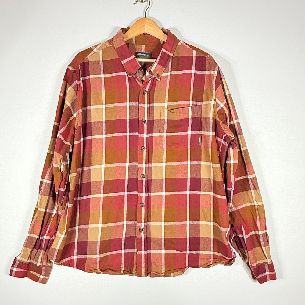 Eddie Bauer Mens Plaid Flannel Shirt Button Up Long Sleeve 2XL XXL Rugged Rustic